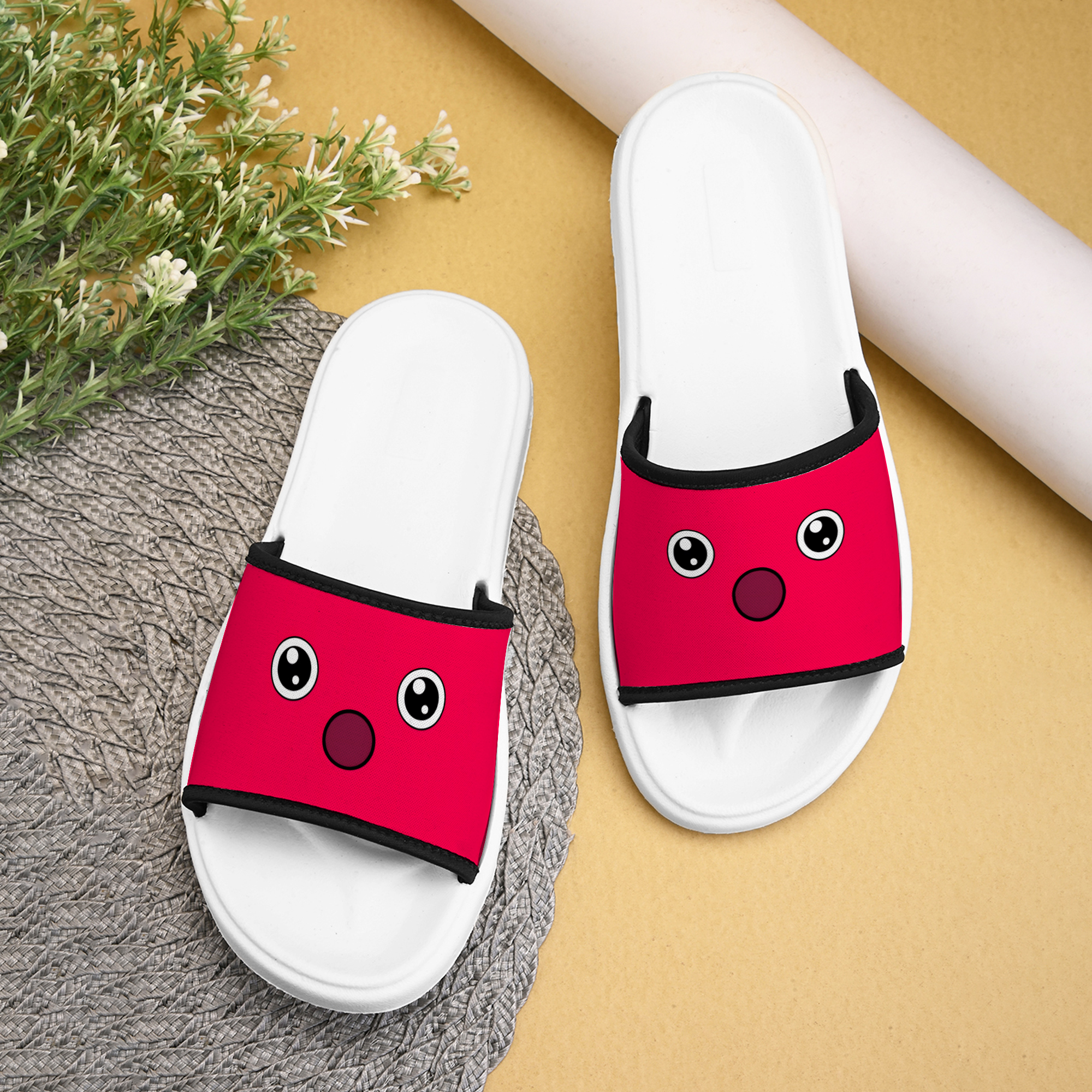 Moody Face Printed Women Slippers Flip Flop for Cute Girl - Lightweight, Washable Design, Durable - Stylish Chappal for Beach
