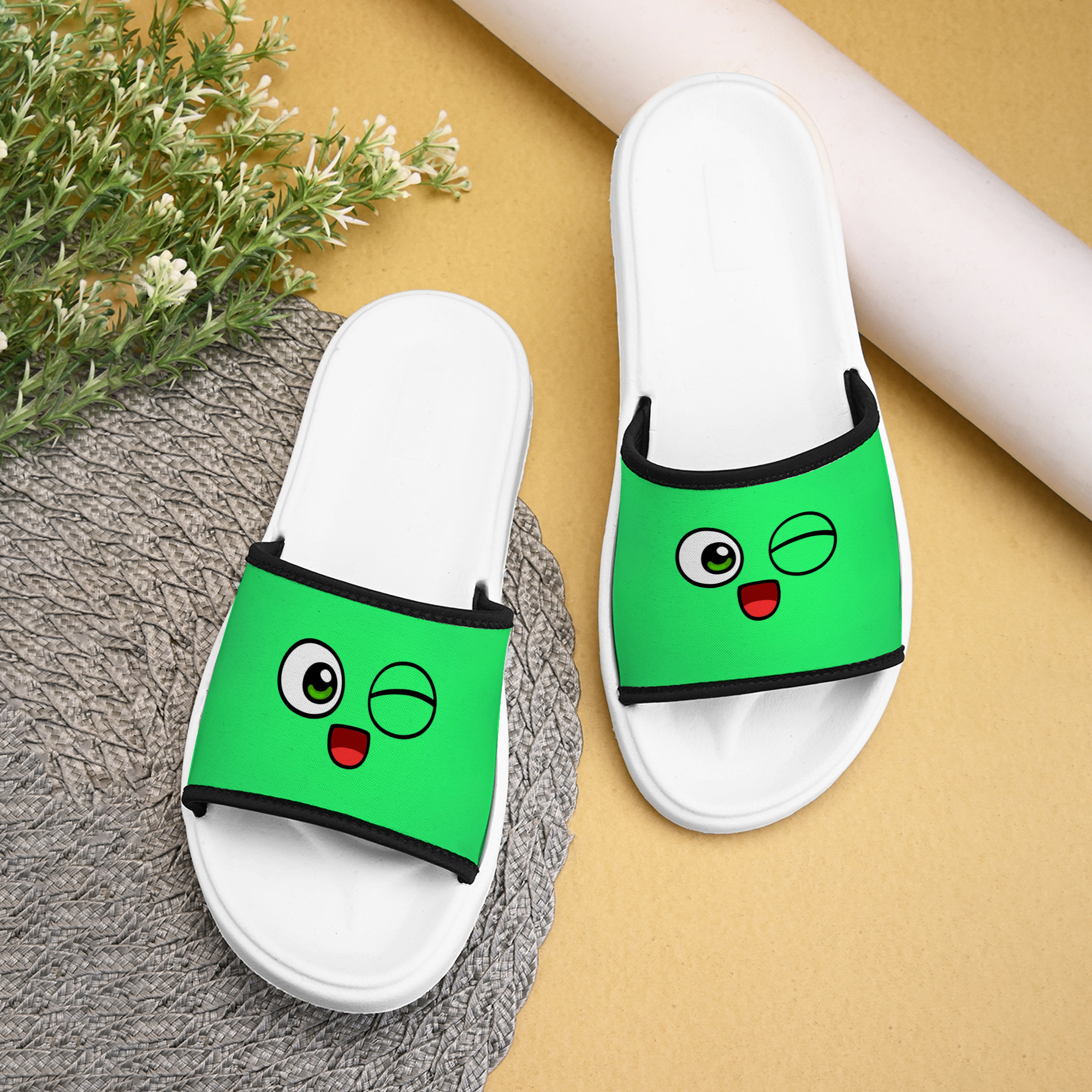 Moody Face Printed Women Slippers Flip Flop for Cute Girl - Lightweight, Washable Design, Durable - Stylish Chappal for Beach