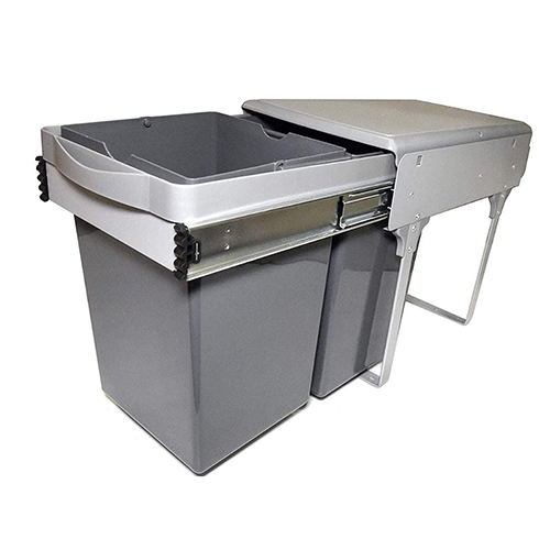 Pull Out Waste Bin Plastic Double With Telescopic Sliders - Color: White