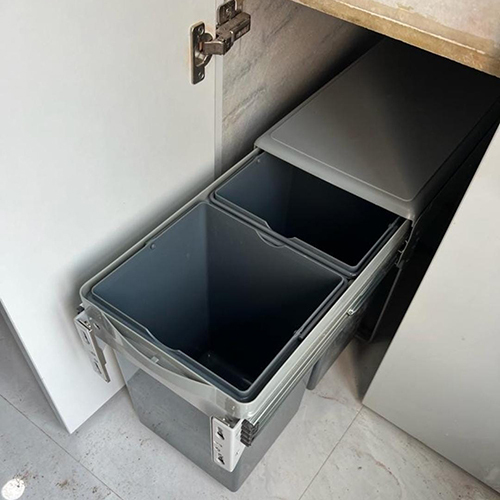 Pull Out Waste Bin Plastic Double With Telescopic Sliders - Color: White