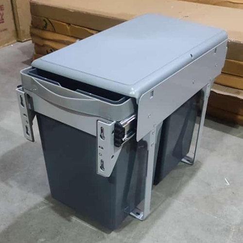 Pull Out Waste Bin Plastic Double With Telescopic Sliders - Color: White