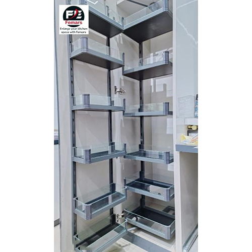 Grey Soft Close Glass Pantry Unit With 12 Baskets - Application: Kitchen & Living Room