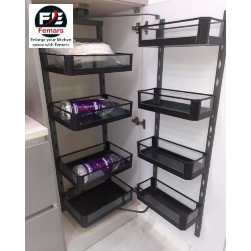 Black Biding With 8 Baskets Glass Pantry Unit