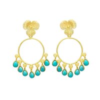 New Arrival Turquoise Teardrop Hoop Earrings with Flower Detail
