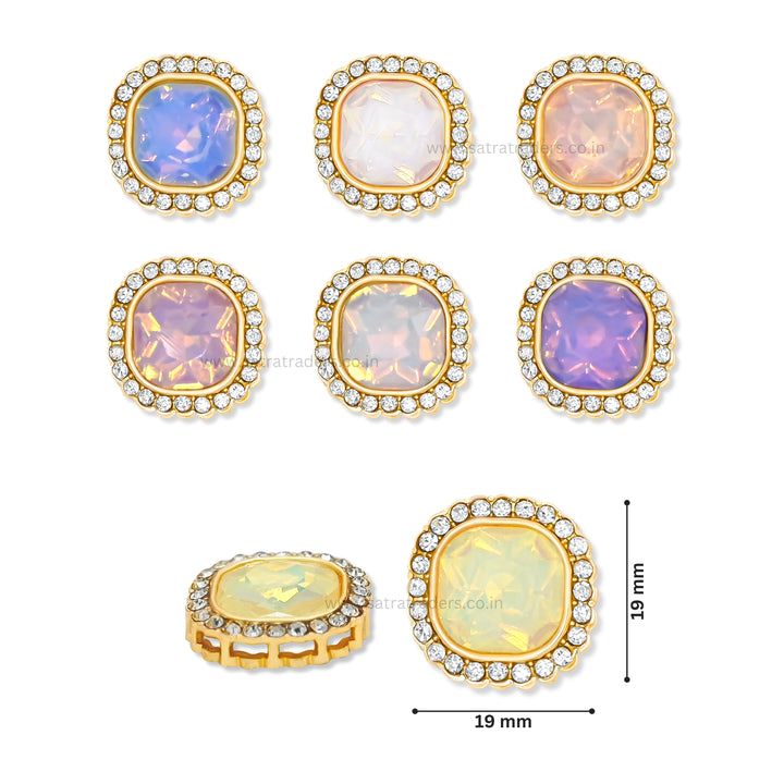 Diamond Square Meenakari Kundan Beads - 19mm | Color Options: White, Pink, Green, Blue, Dark Blue, Purple - Qty: 6 Pieces