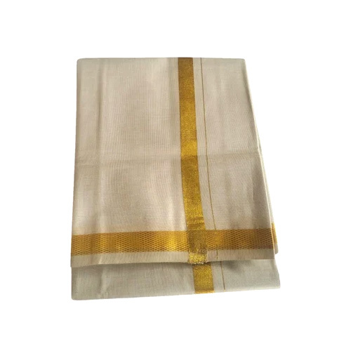 2m Men white Cotton Dhoti gold jari