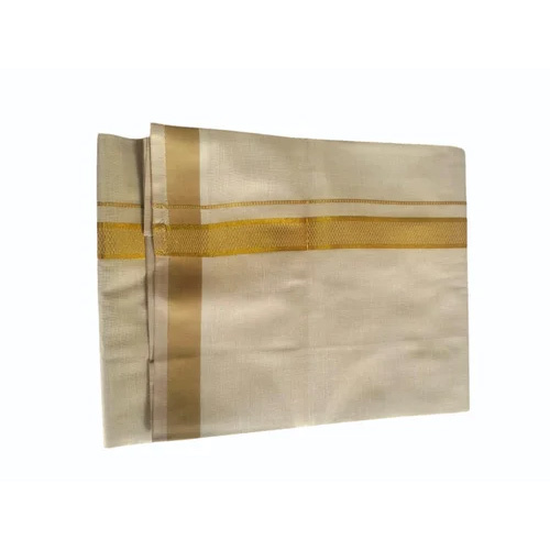 Golden Men Cotton Fancy Dhoti - Cotton, 4 Feet, Golden Border | Comfortable, Easy to Use, Perfect for Festive Wear