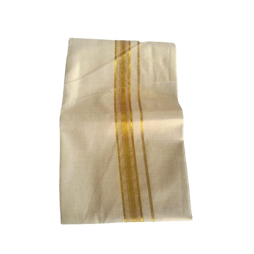 180Gsm Golden Men Cotton Fancy Dhoti - Color: White