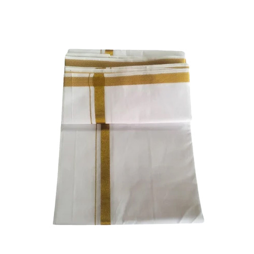 2M Gold Jari White Men Cotton Dhoti - Feature: Easy To Use