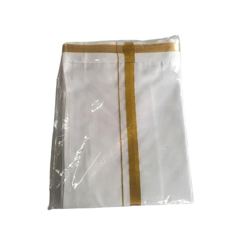170GSM White Men Cotton Dhoti gold jari