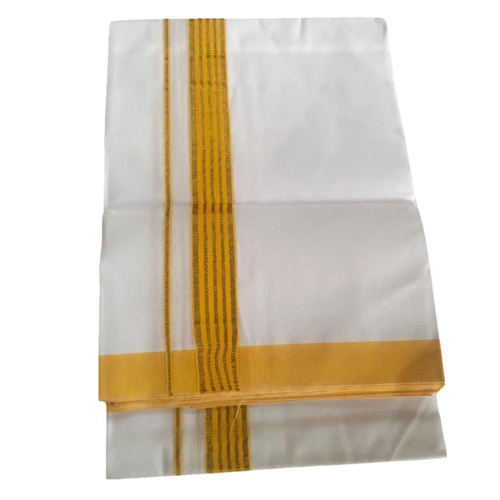 Yellow Men Cotton Dhoti - Pattern: Plain