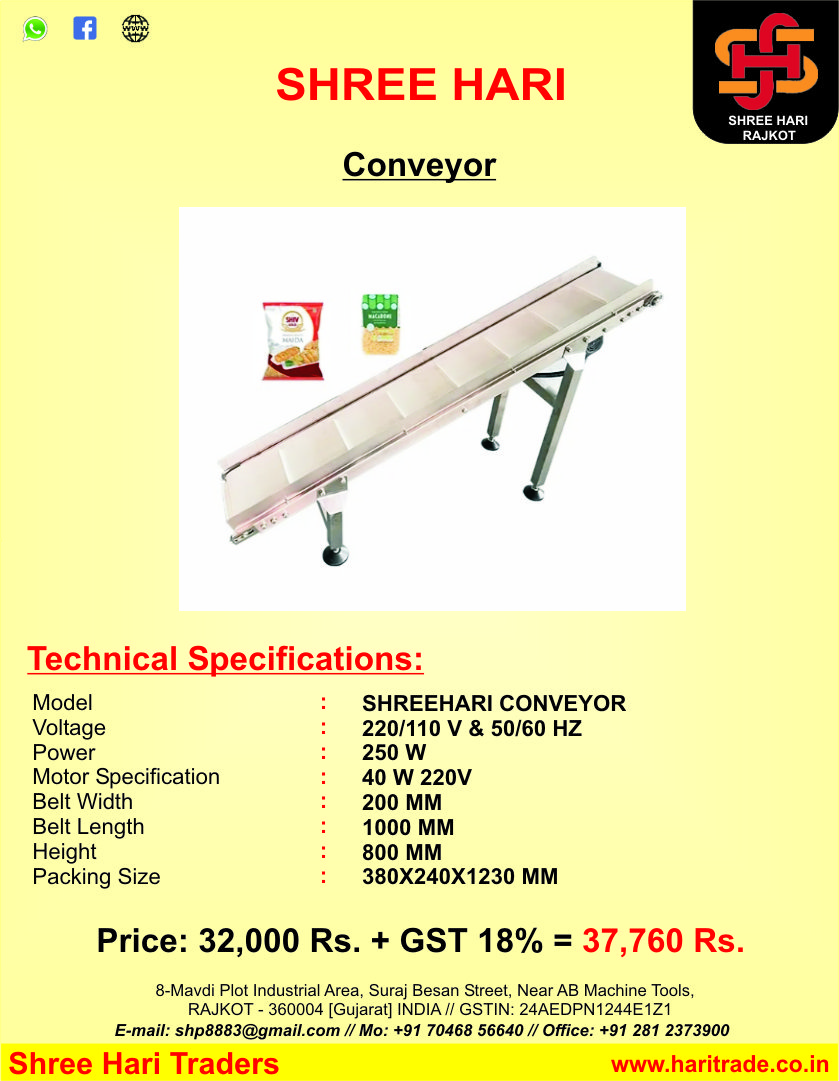 Take Off Conveyor - Stainless Steel, Belt Width: 200 Mm, Belt Length: 1000 Mm, Height: 800 Mm | Motor Power: 40 W, 1 Year Warranty, Ideal For Food Items