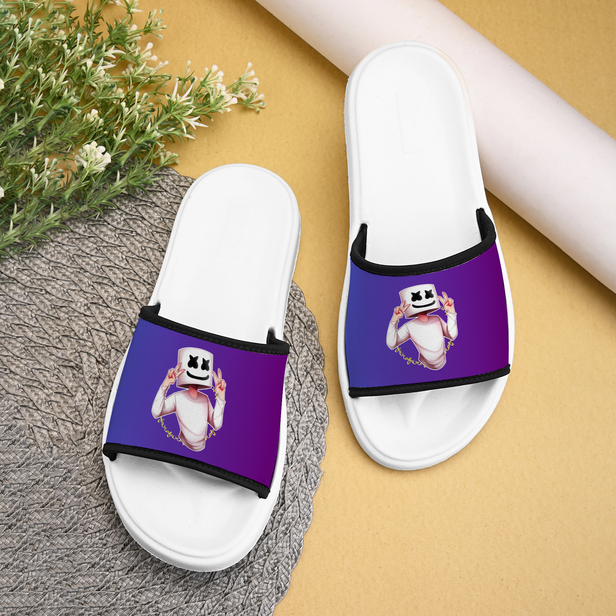 Marshmello Designer Women Slippers Printed Flip Flop | Lightweight, Casual Stylish Chappal for Indoor & Outdoor Everyday use