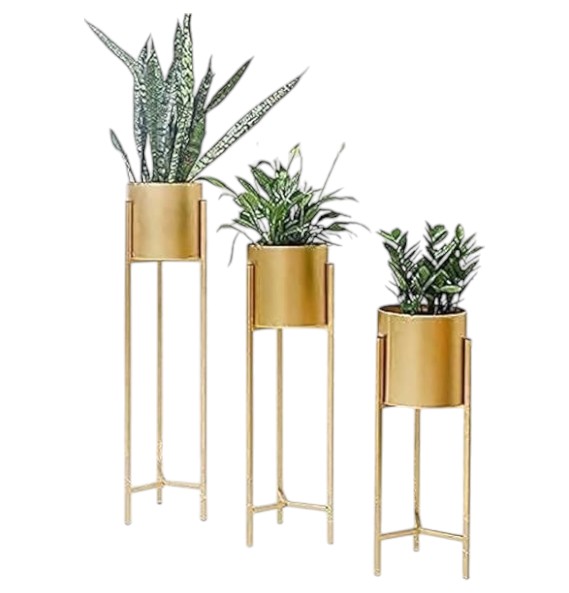 Metal Stand Golden Planter Set of 3