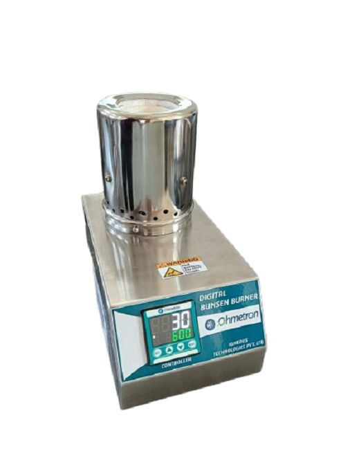 Electric Bunsen Burner - Stainless Steel, 150mm Height x 250mm Width x 265mm Length | Digital PID Controller, Cool-to-the-Touch Base, 50C to 600C Temperature Range