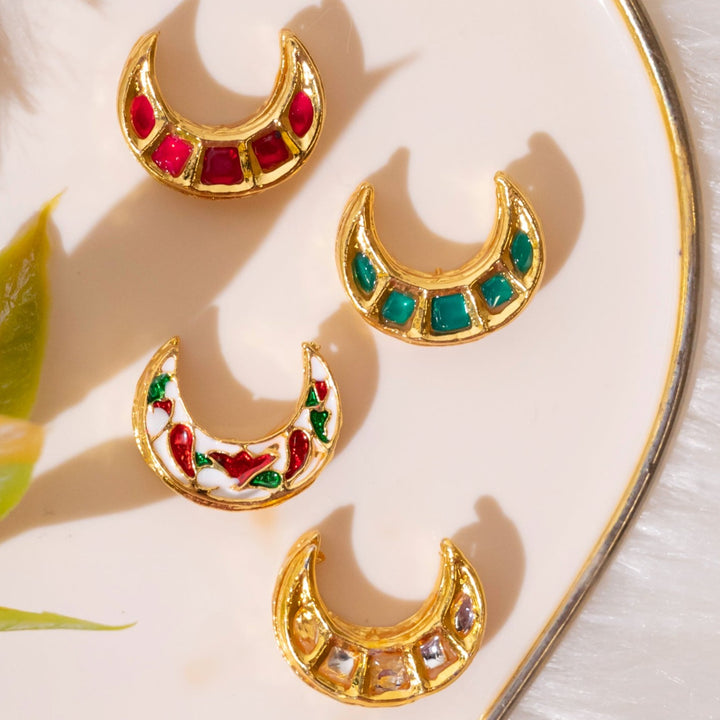 Chand Meenakari Kundan Beads - 20mm , White-red-green Color Mix | Intricate Design, Stylish For Jewelry Making, Elegant Touch For Crafts