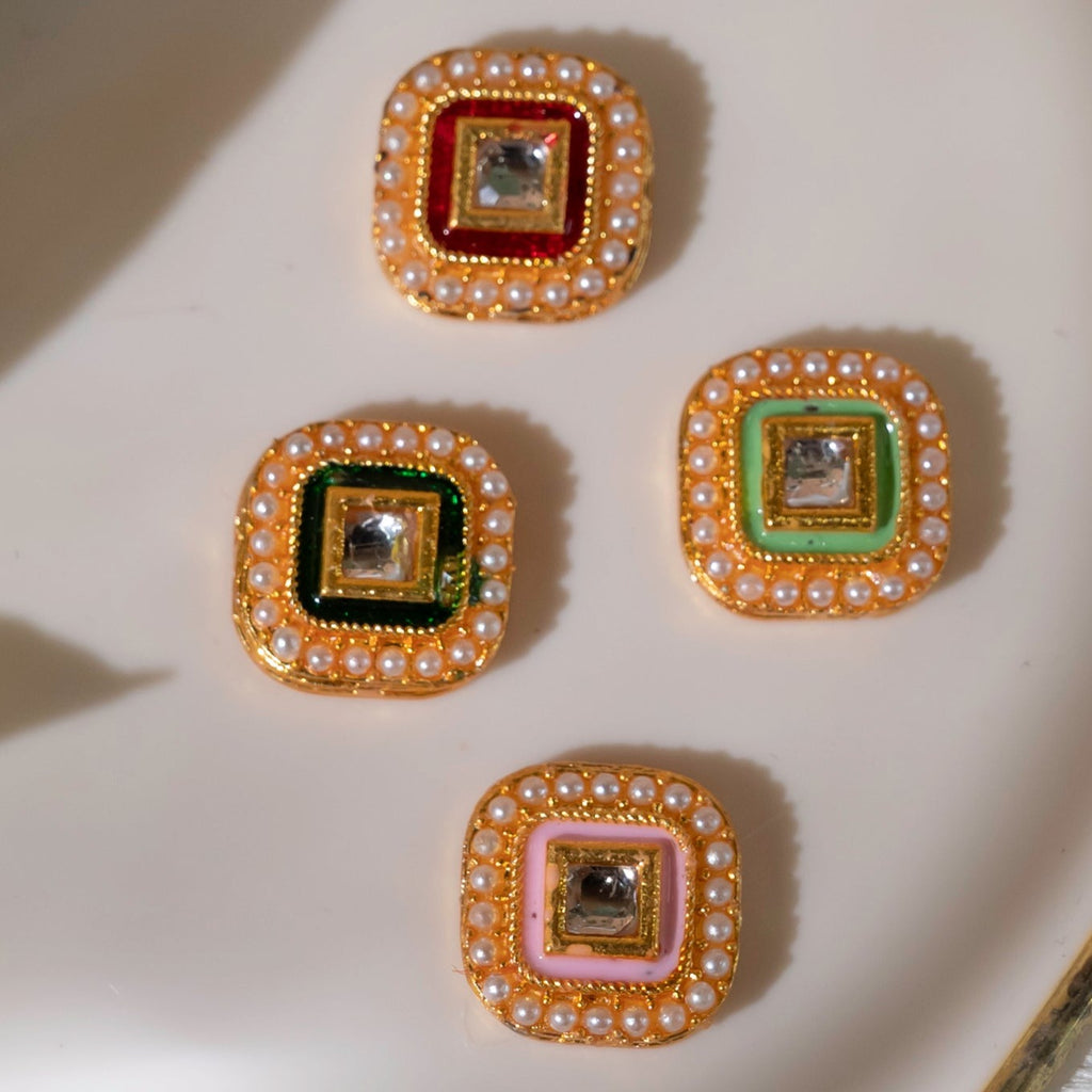 Meenakari Kundan Beads - 14mm Size, Set Of 12 Pcs, Vibrant Red, Pink, Green, Mint Green Color Options