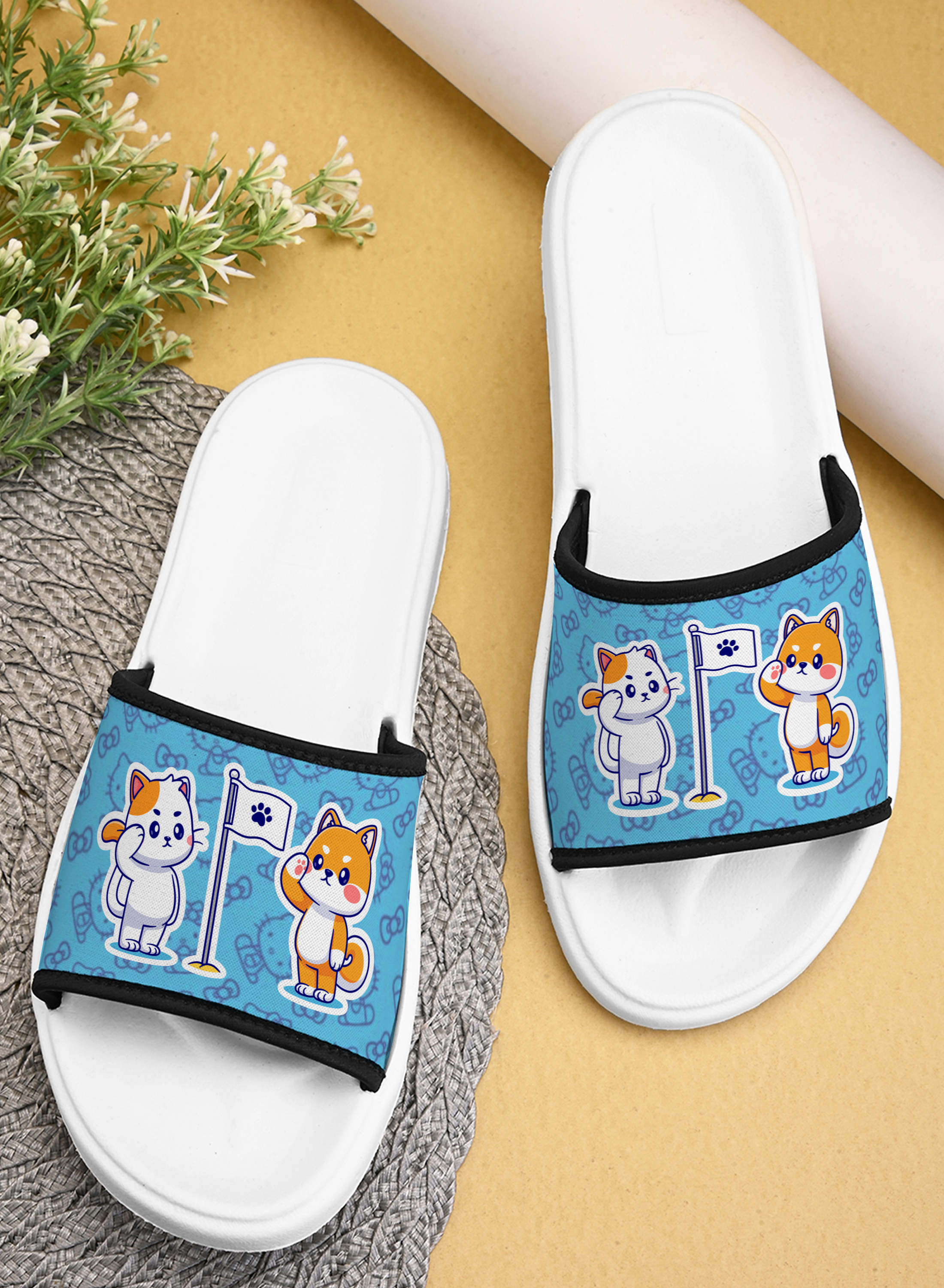 Cute Kitty Printed Women Slippers Stylish & Trendy Flat Girls Footwear With Lightweight, Anti-Skid & Durable Extra Soft Ladies Chappal - Color: Different Available