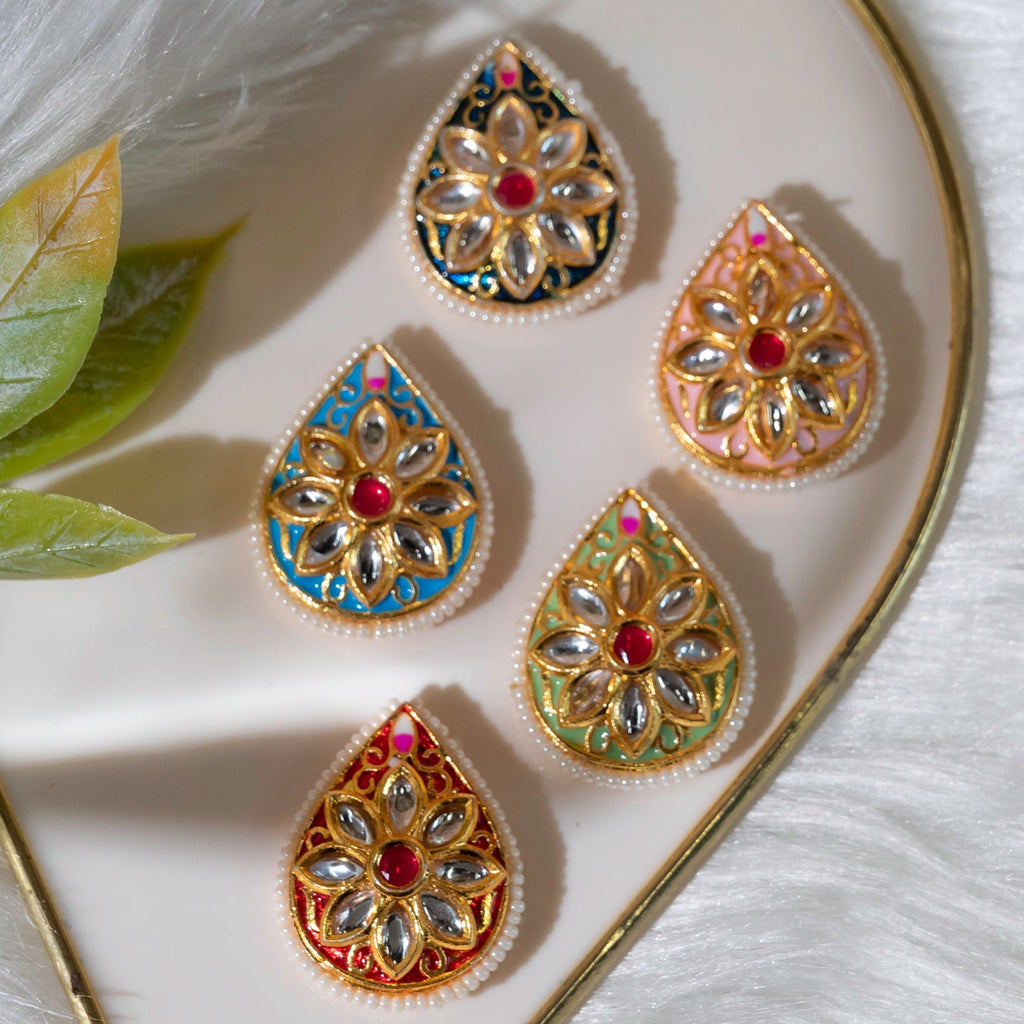 Meenakari Kundan Beads | Size : 28mm| 6 pcs | C-10200