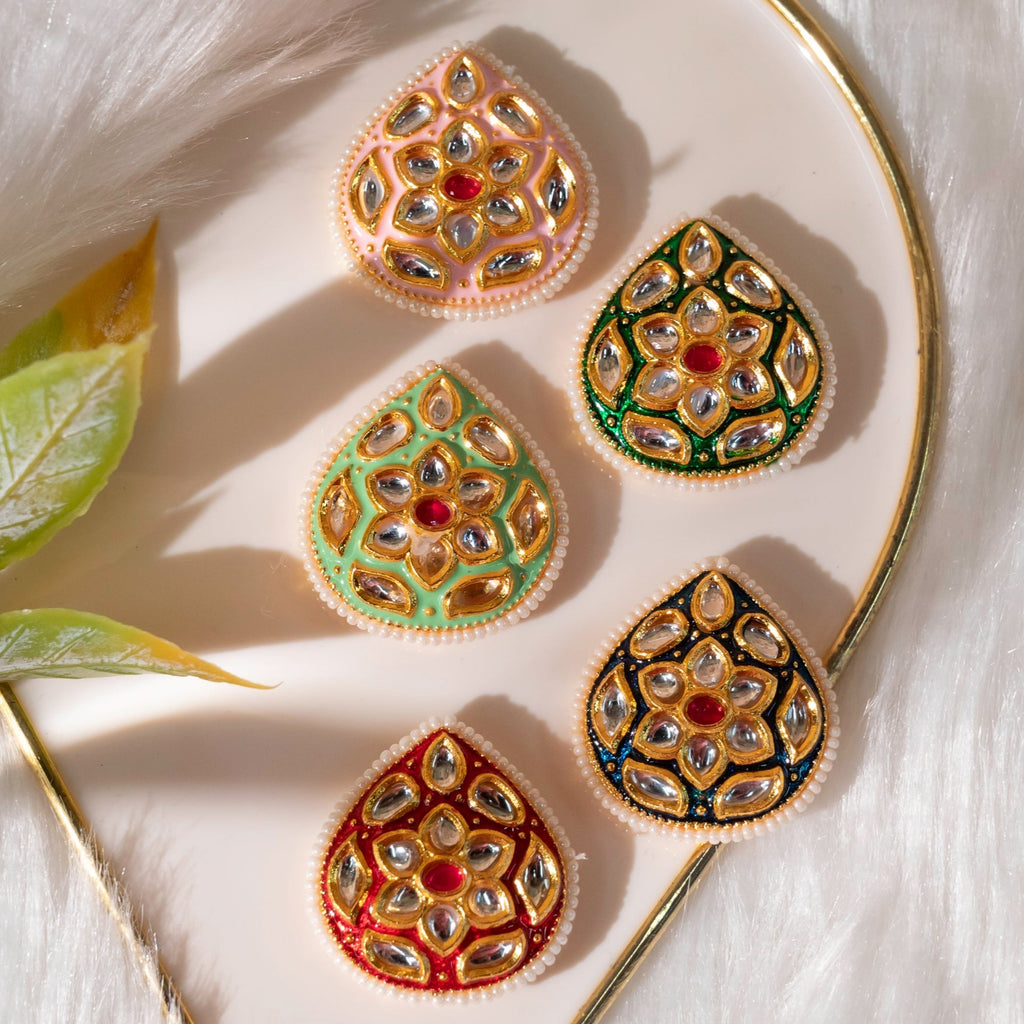 Meenakari Kundan Beads | Size : 28mm | 6 Pcs | Mkb-10400 - Beads Colour: Green Red Blue Pink