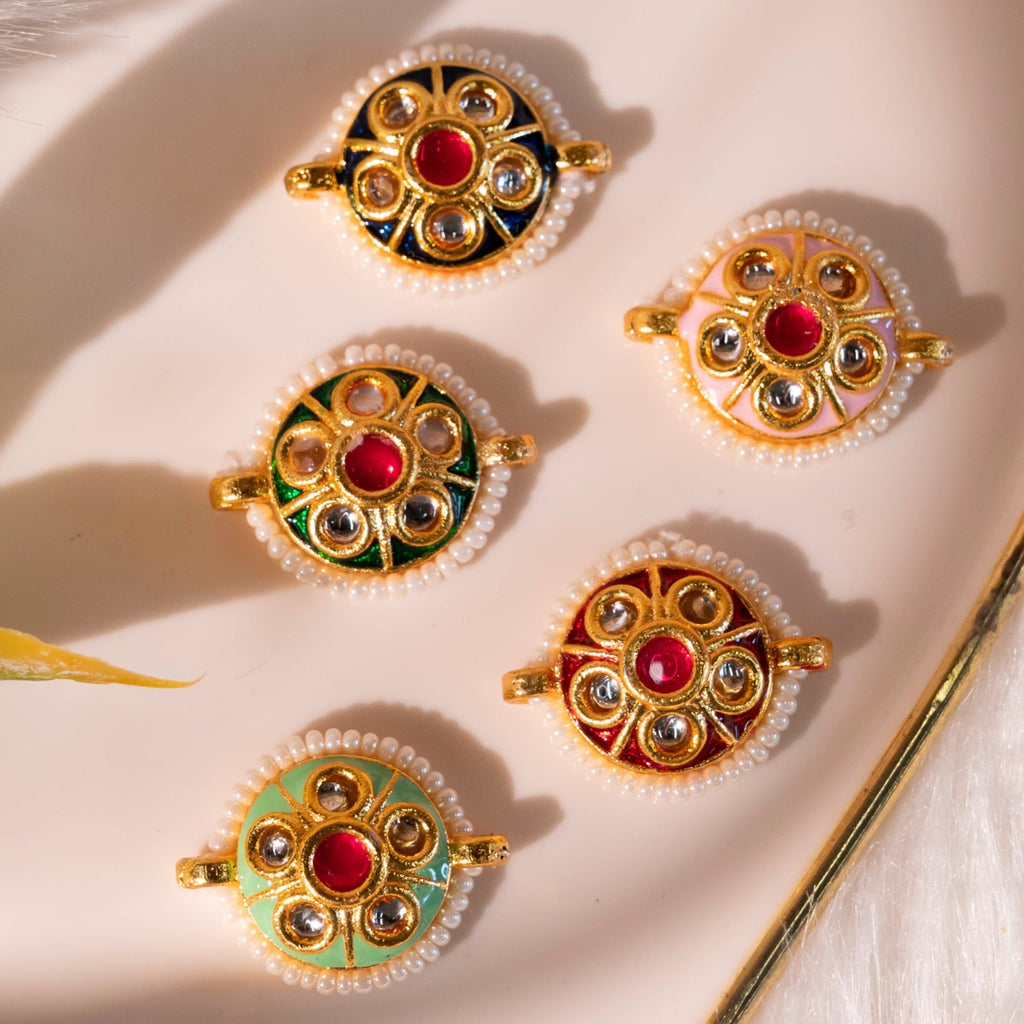Meenakari Kundan Beads | Alloy With Enamel, 16mm, Multicolour - Handcrafted, Lacquered, Smooth Surface