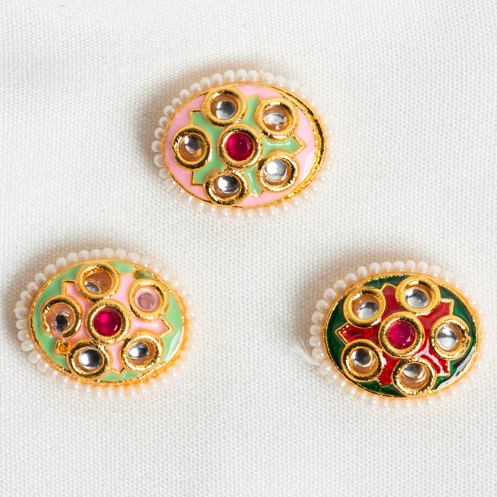 Meenakari Kundan Beads | Size : 18mm | 12pcs | C-346