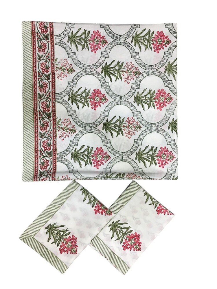 New Hand Block Percale Bedsheet In King Size - Color: Multi