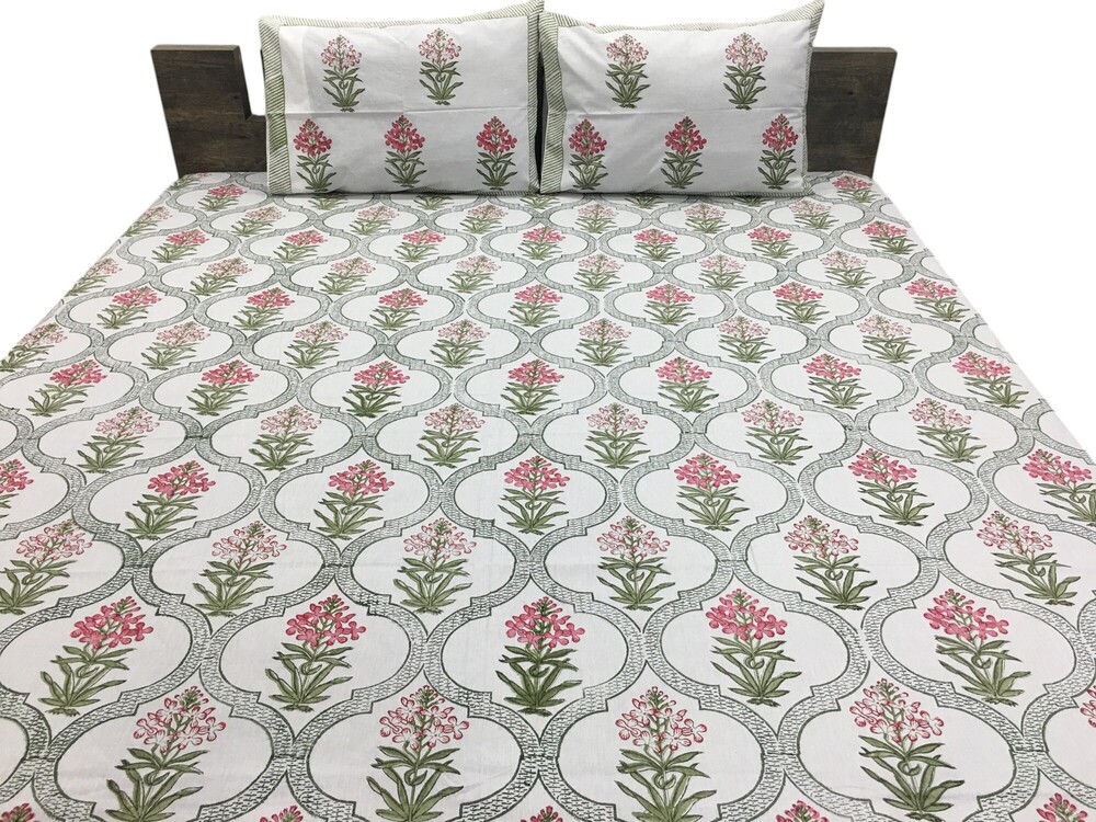 New Hand Block Percale Bedsheet In King Size - Color: Multi