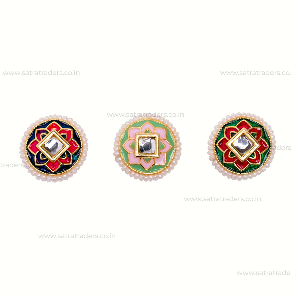 Meenakari Kundan Beads | Size : 12mm | 12pcs | C-865