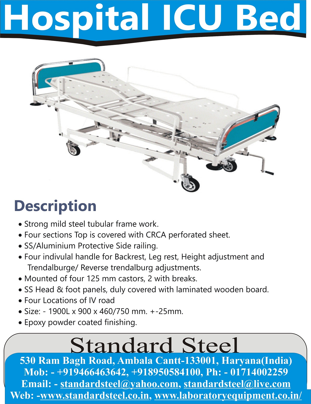 Hospital Icu Bed - Material: Metal