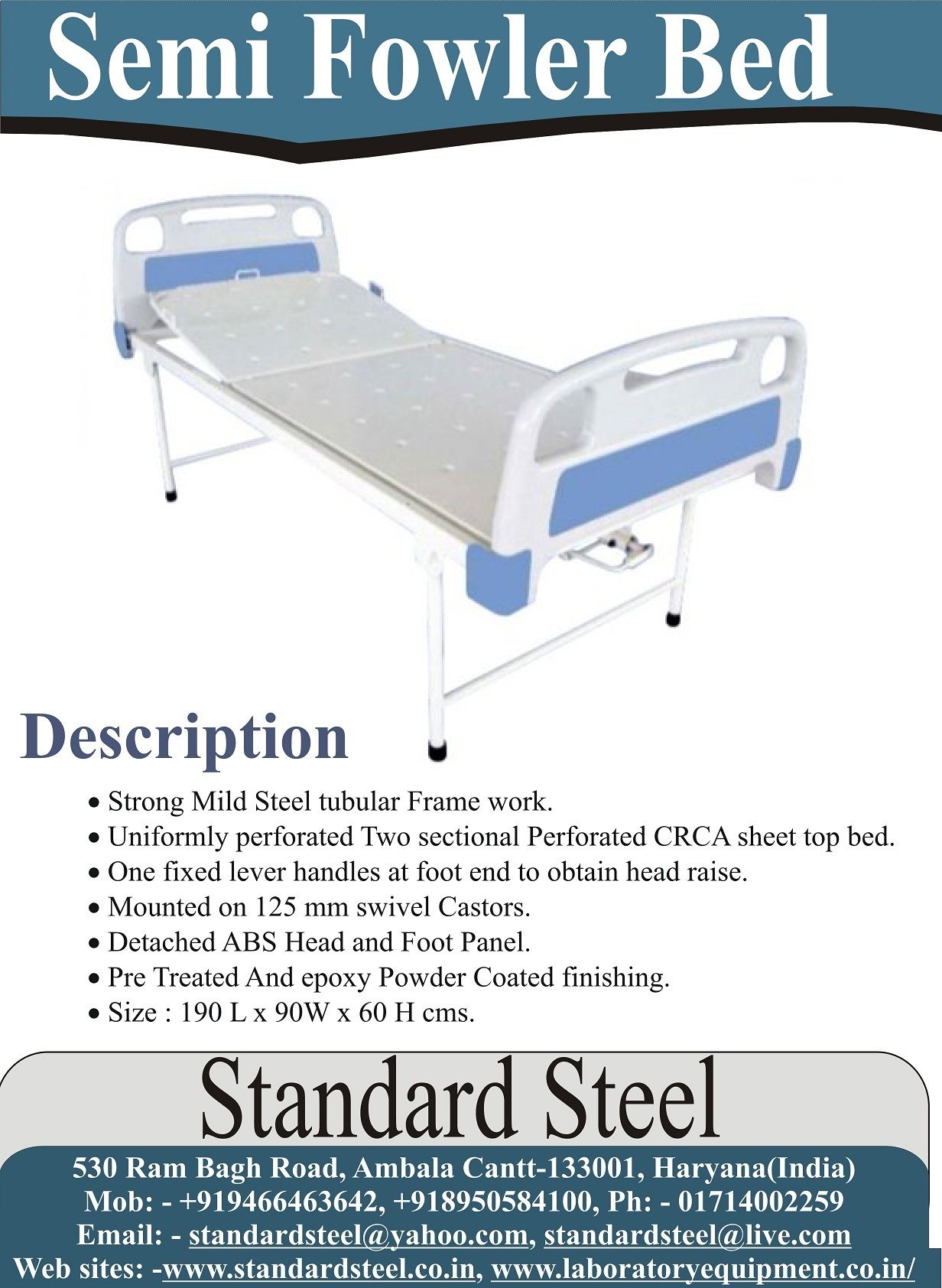 one Crank Hospital Semi Fowler Bed ABS Panel