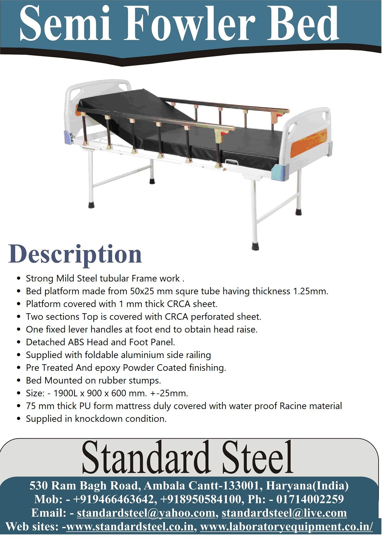 one Crank Hospital Semi Fowler Bed ABS Panel