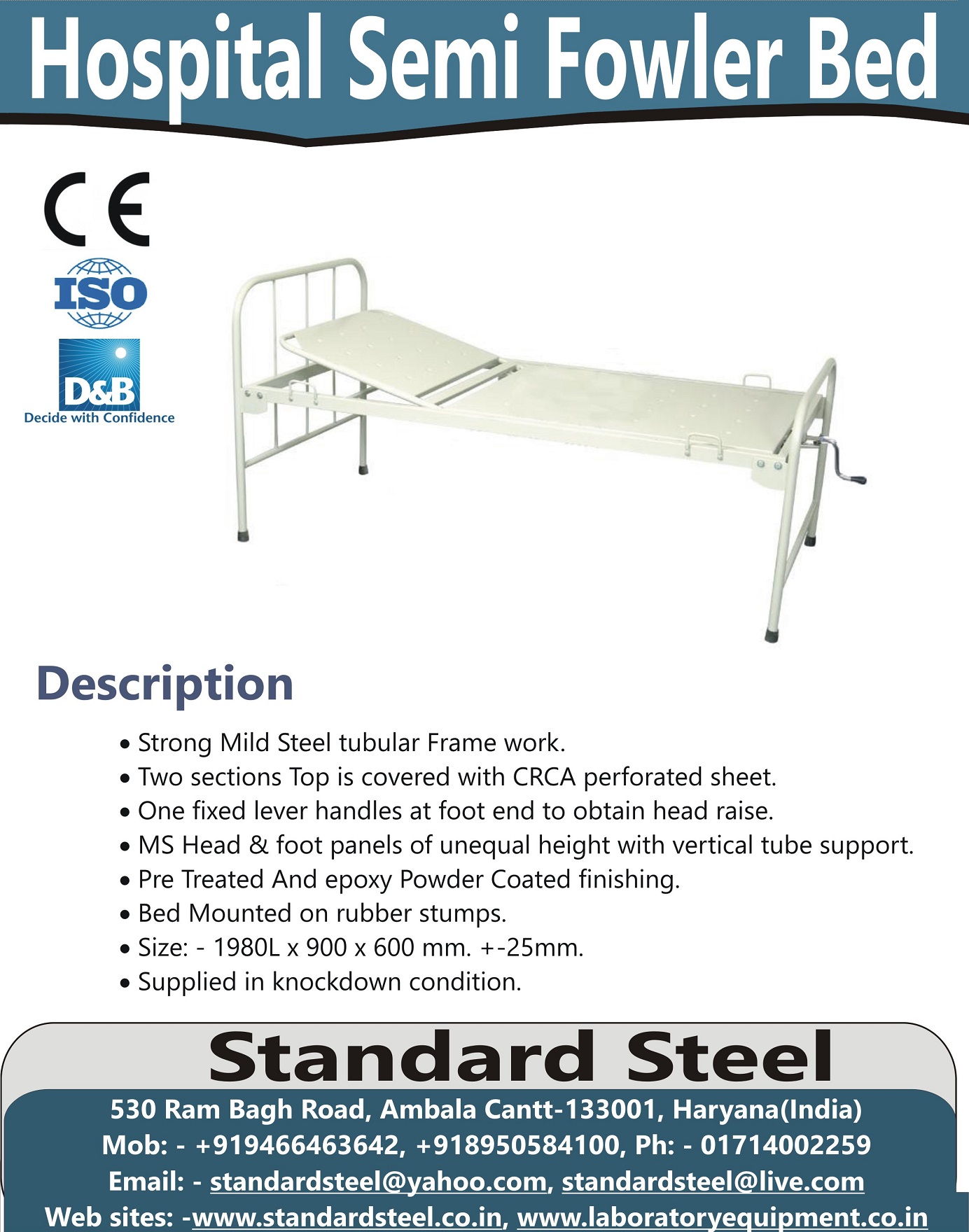 Hospital Ward Bed - Dimension (L*w*h): 1828.8 X 914.4 X 558.8 Millimeter (Mm)