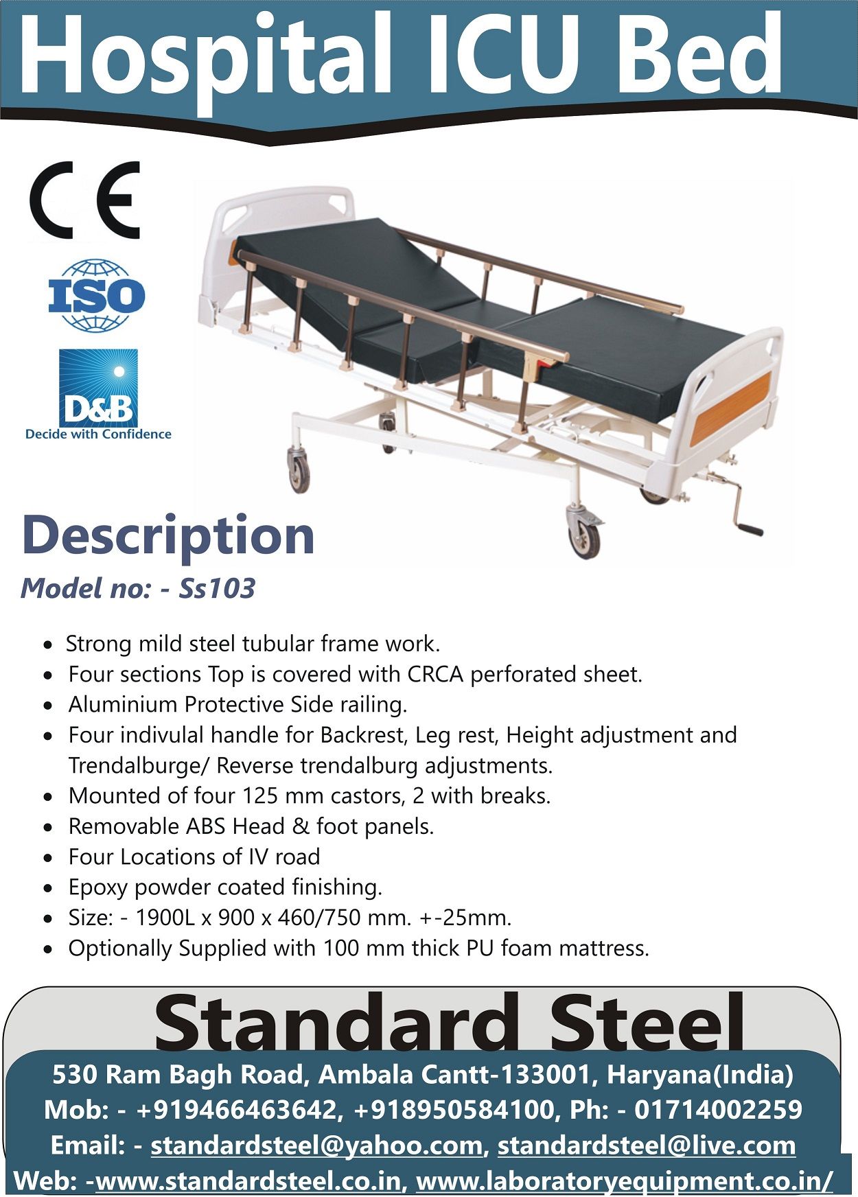 Manual Hospital Adjustable ICU hospital Bed