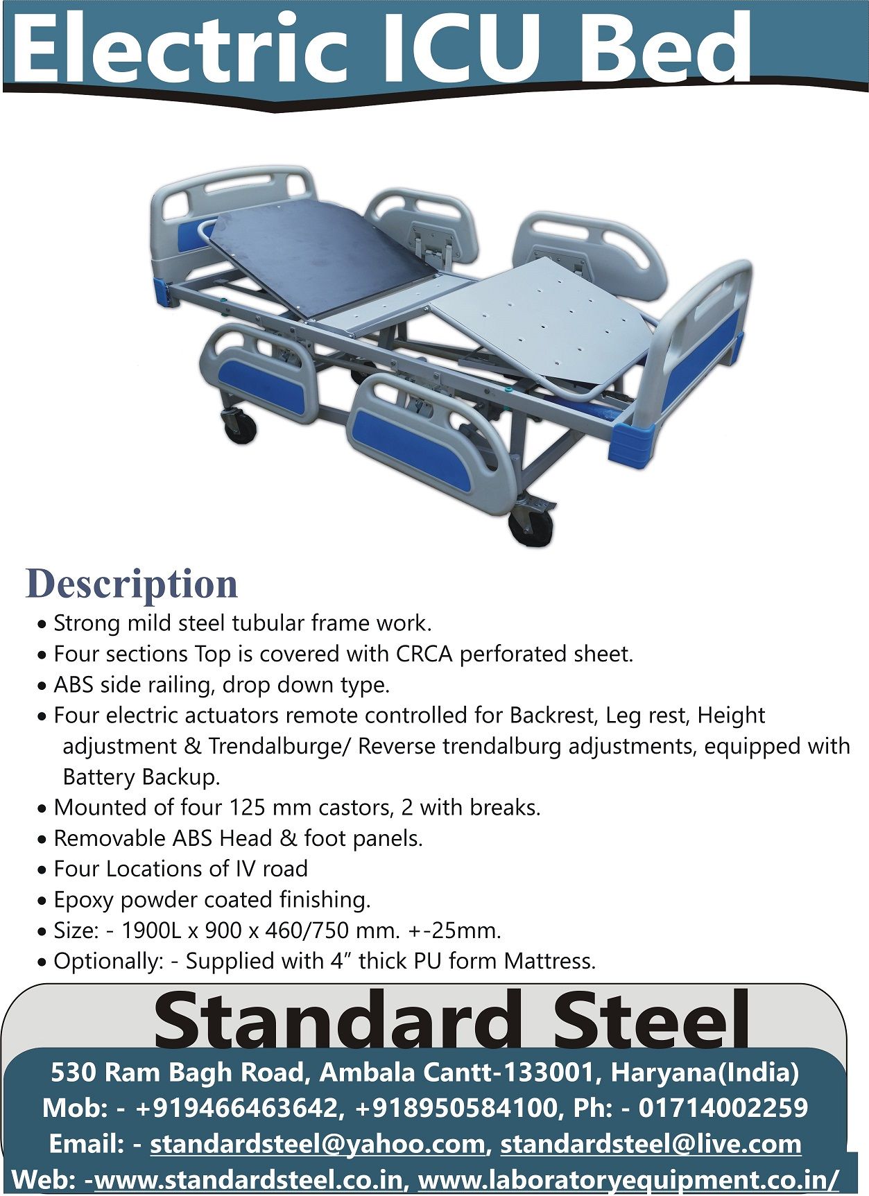 Manual Hospital Adjustable ICU hospital Bed