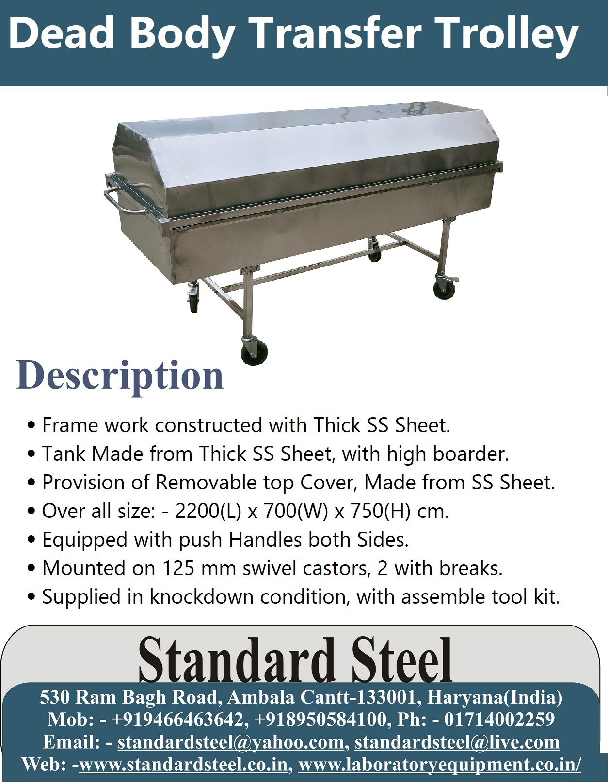 Dead Body Concealment Trolley for Cadaver Transportation