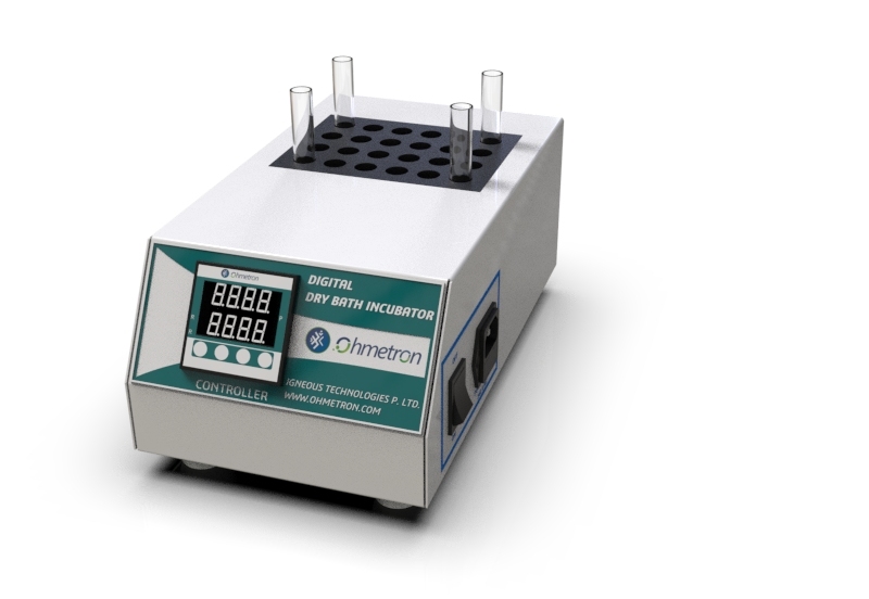OHMETRON Digital Dry Bath 24 Holes - M.S Powder Coated Body, Aluminium Alloy Block, Temp Range: Ambient +5C to 60C, Stability: 0.5C @37C | IQ/OQ/PQ Optional