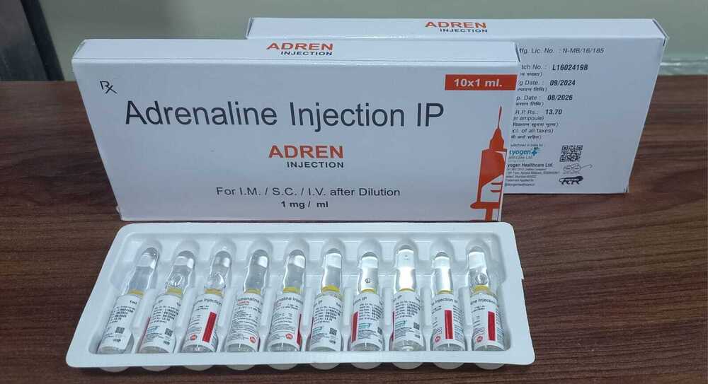 Adrenaline Bitartrate Injection - 10X1ML Liquid | Rapid Relief for Severe Hypersensitivity Reactions and Anaphylactic Shock