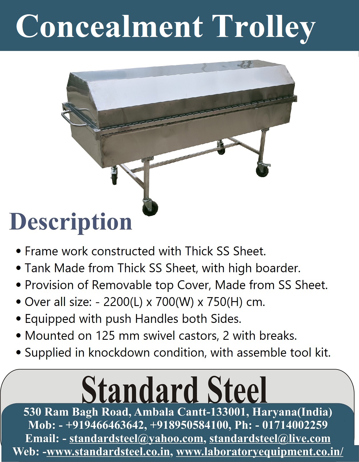 Dead Body Transport Cadaver Trolley with Cover