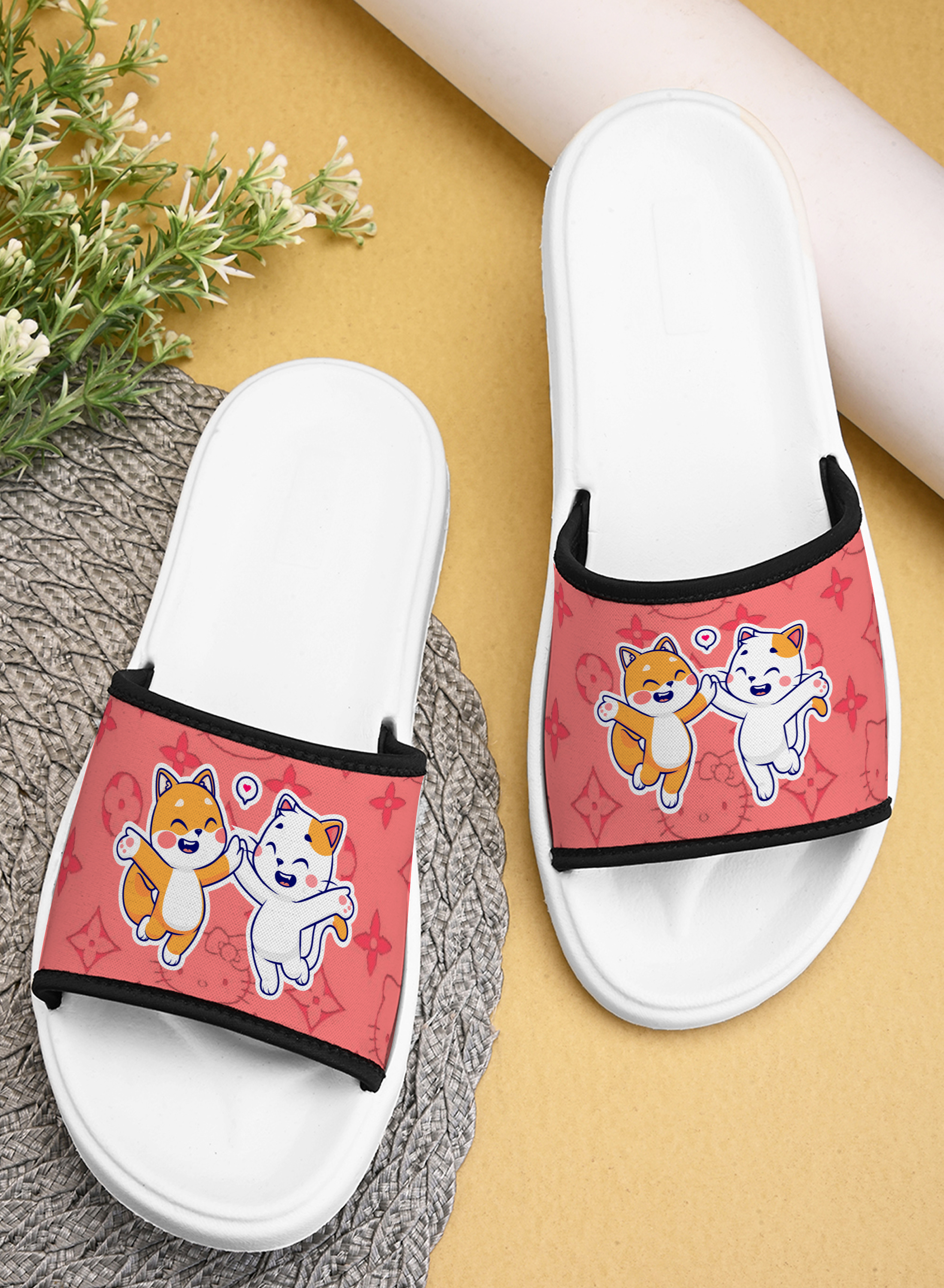 Cute Kitty Printed Women Slippers Stylish & Trendy Flat Girls Footwear with Lightweight, Anti-skid & Durable Extra Soft Ladies Chappal