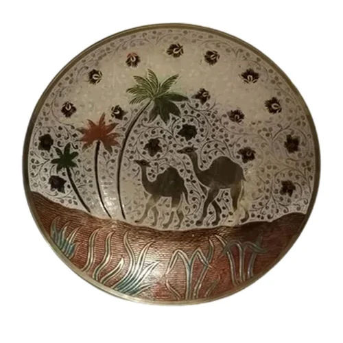 Round Brass Wall Decor Plate - Color: Brown