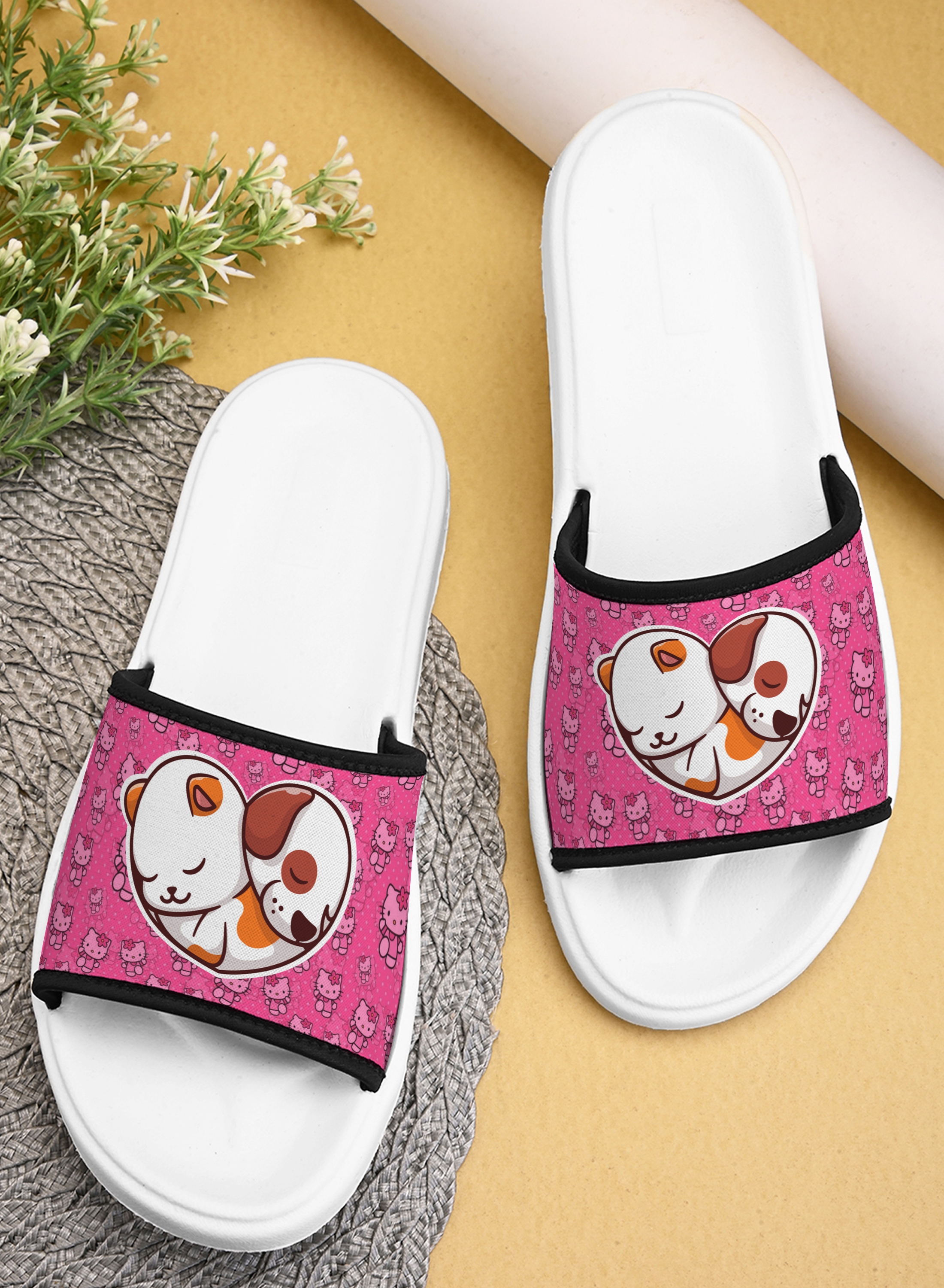 Cute Kitty Printed Women Slippers Stylish & Trendy Flat Girls Footwear with Lightweight, Anti-skid & Durable Extra Soft Ladies Chappal