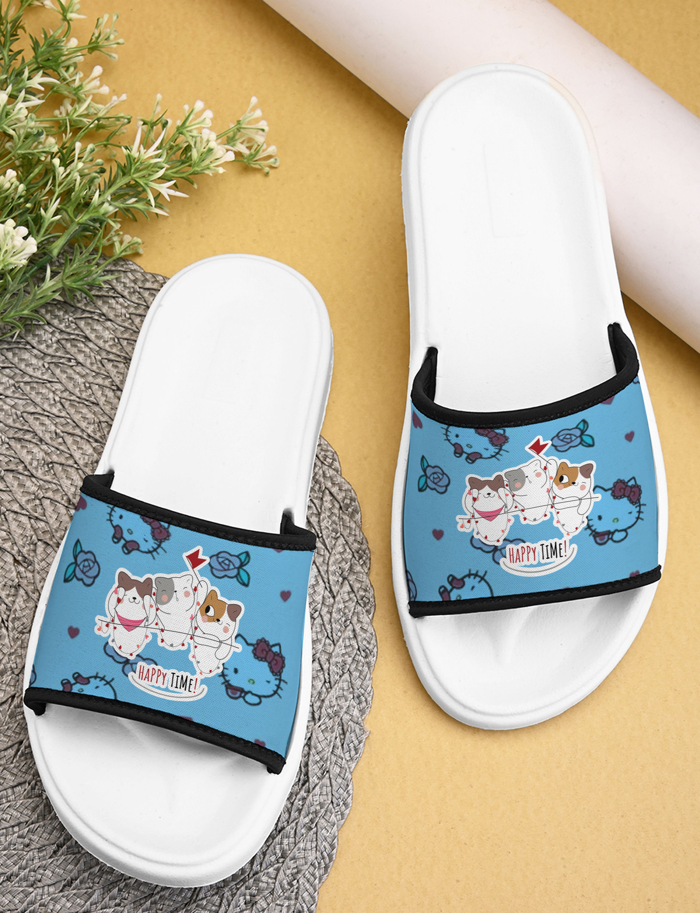 Cute Kitty Printed Women Slippers Stylish & Trendy Flat Girls Footwear with Lightweight, Anti-skid & Durable Extra Soft Ladies Chappal