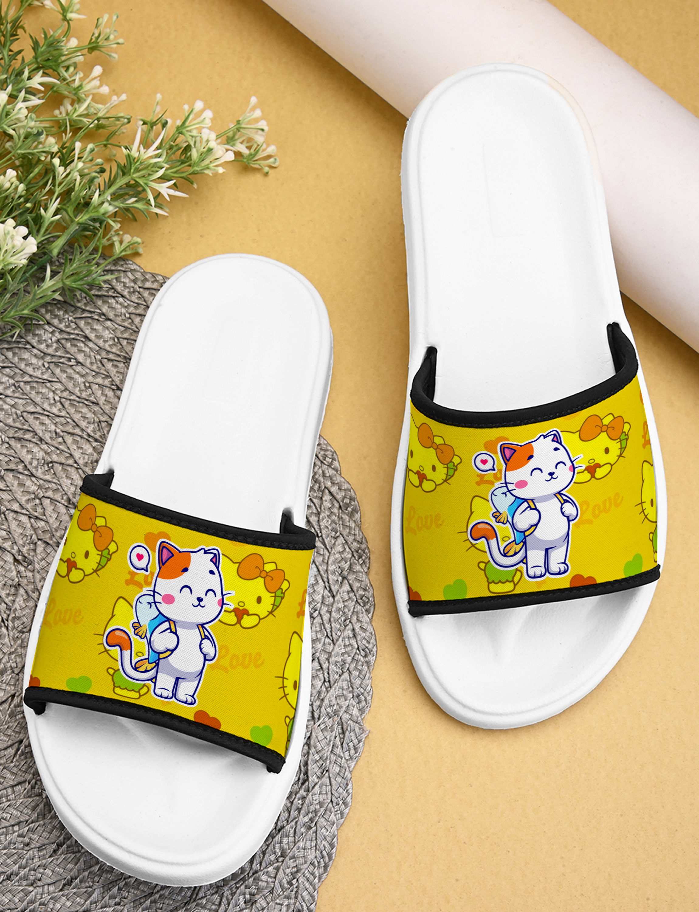 Cute Kitty Printed Women Slippers Stylish & Trendy Flat Girls Footwear with Lightweight, Anti-skid & Durable Extra Soft Ladies Chappal