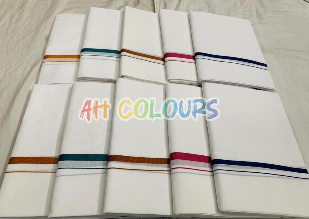 Cotton Dhoti - 2 Mts Length, Unbleached and Bleached Options, Color Border Design | Breathable, Quick Dry, Washable, Waterproof, Traditional Male Wear
