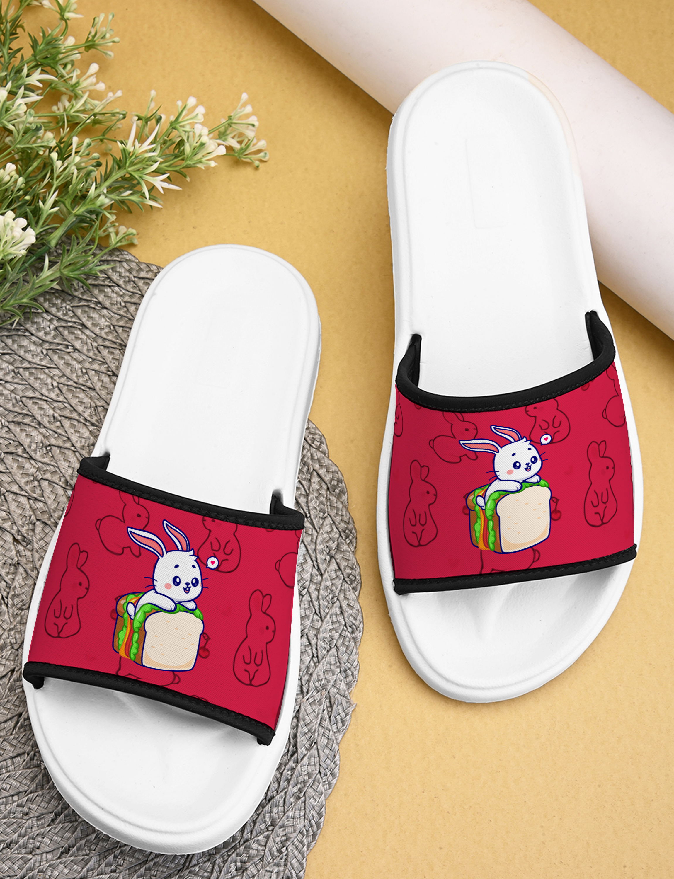Cute Bunny Designer Women Slippers Indoor & Outdoor Printed Flip Flop with Anti-Skid, Lightweight, Durable, Flexible, Stylish & Trendy Flat Girls Chappal