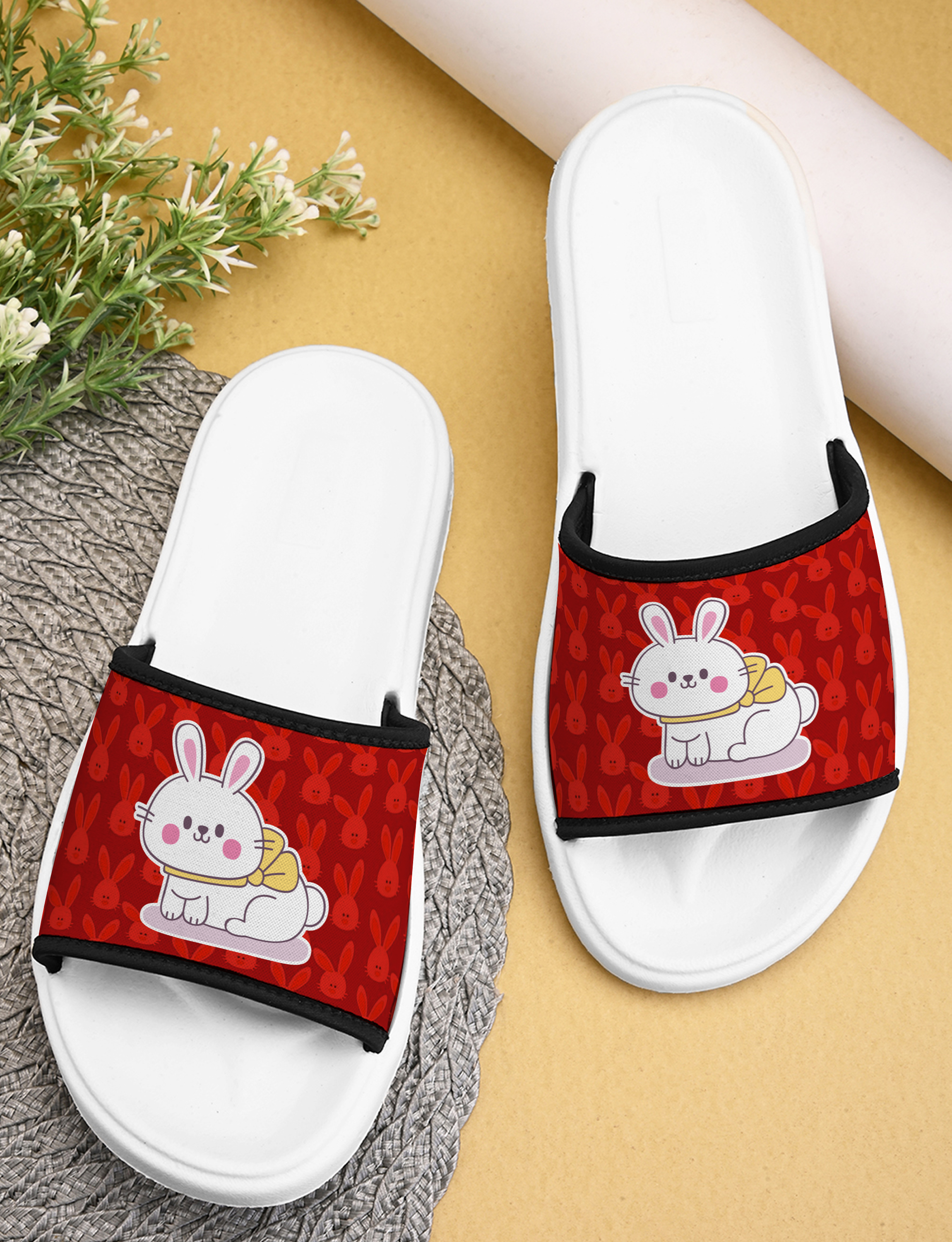 Cute Bunny Designer Women Slippers Indoor & Outdoor Printed Flip Flop with Anti-Skid, Lightweight, Durable, Flexible, Stylish & Trendy Flat Girls Chappal