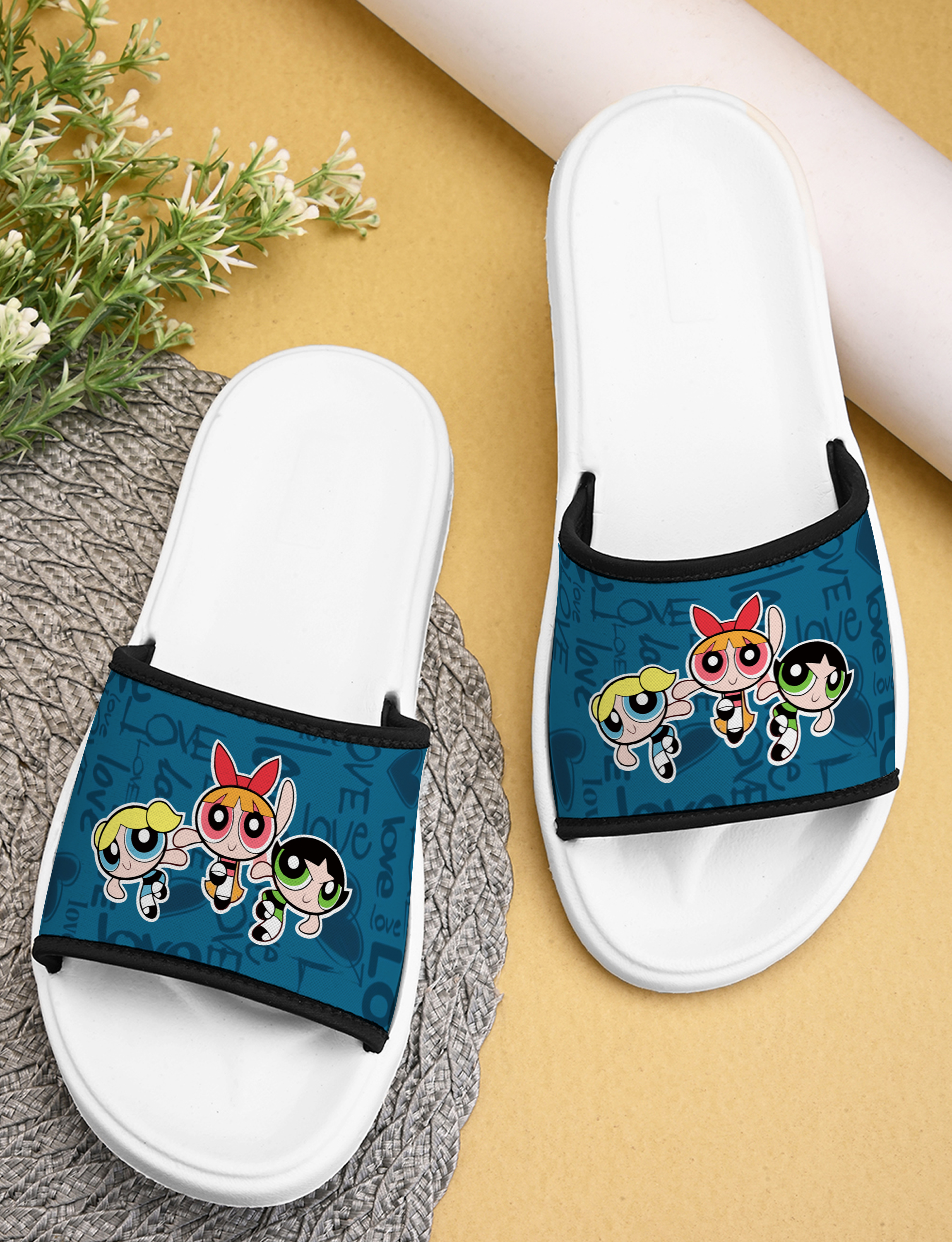 Power Puff Girls Printed Women Slippers Casual, Indoor & Outdoor Designer Footwear Anti-skid, Durable, Extra Soft Flat Footbed Trendy Stylish Girls Chappal