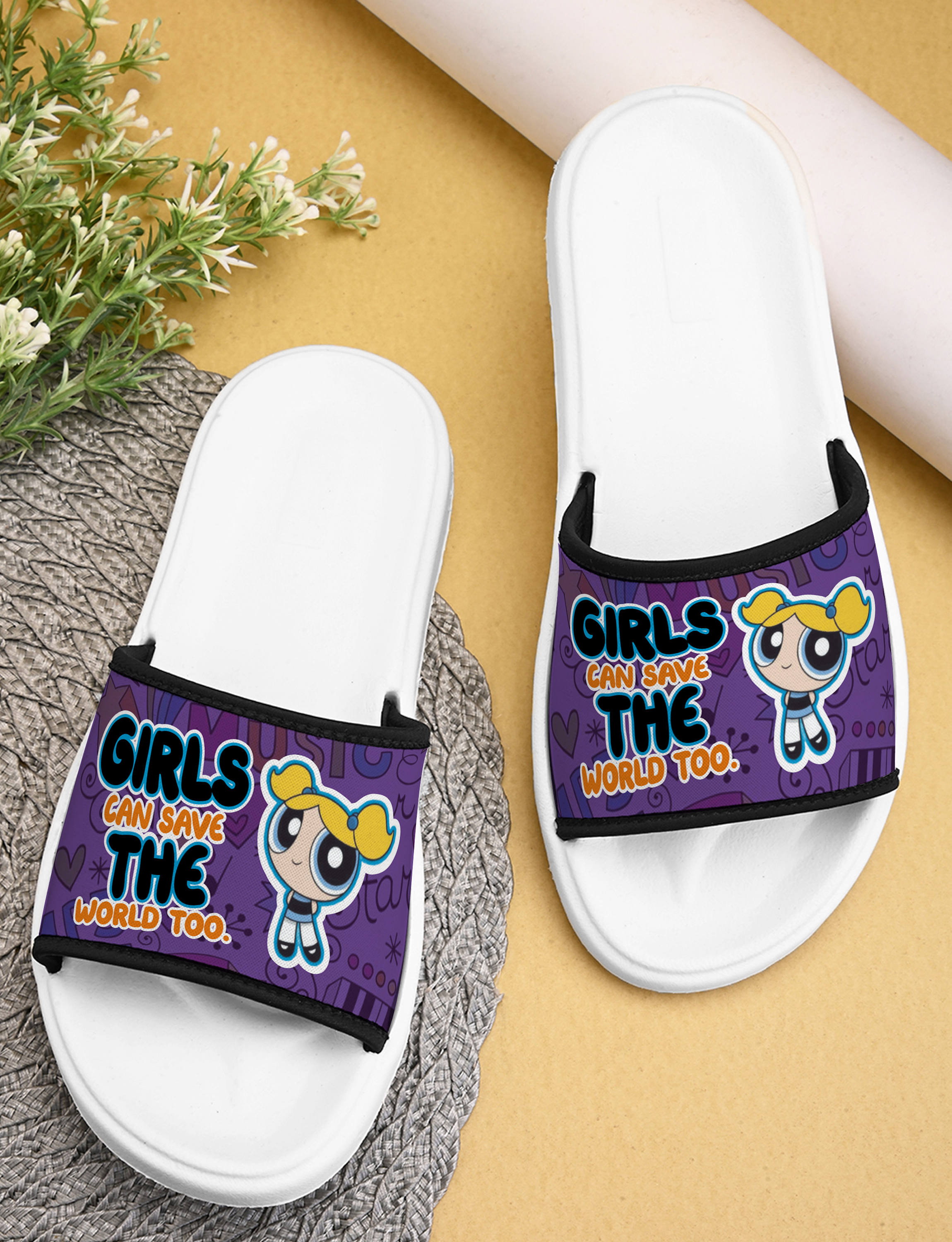 Power Puff Girls Printed Women Slippers Casual, Indoor & Outdoor Designer Footwear Anti-skid, Durable, Extra Soft Flat Footbed Trendy Stylish Girls Chappal