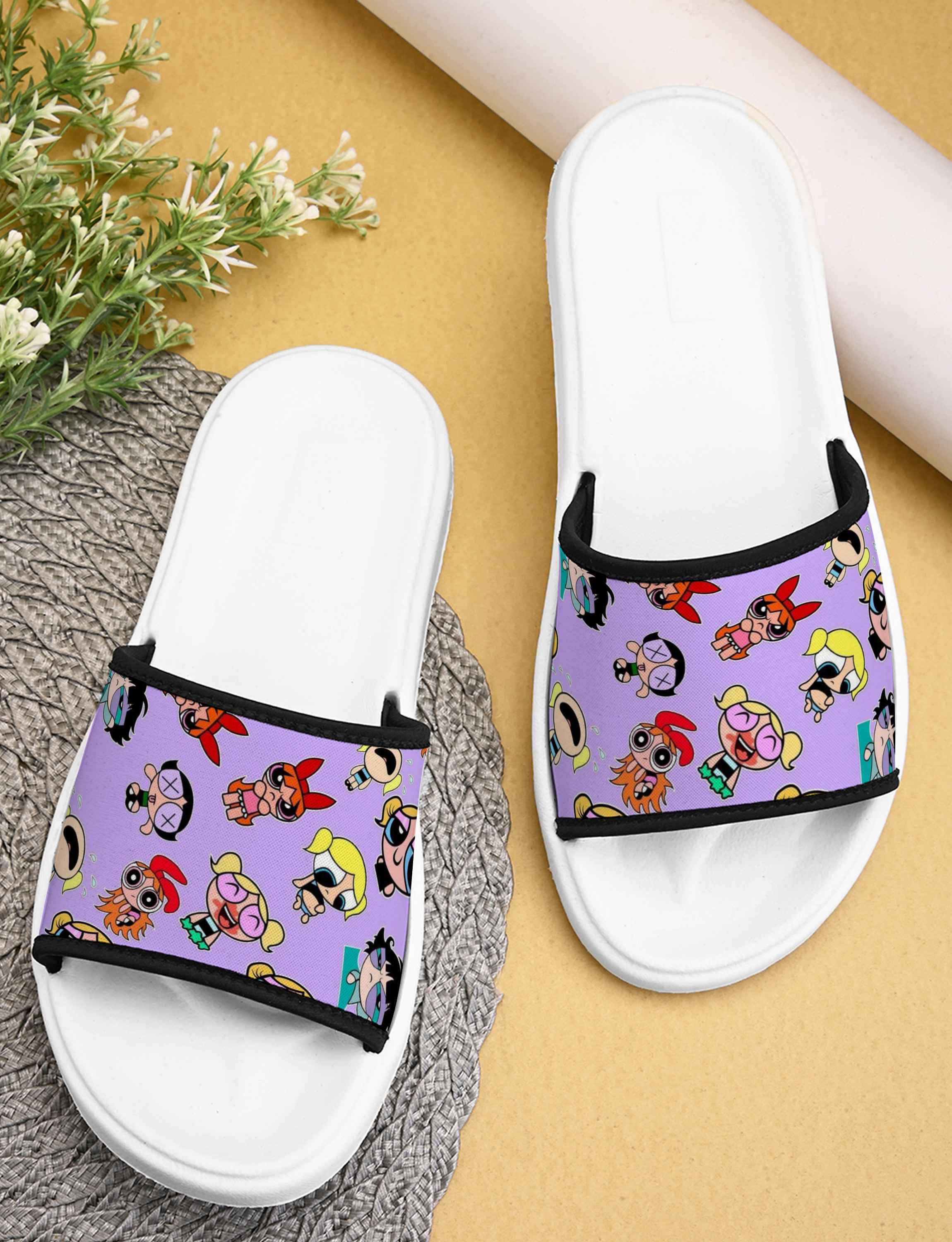 Power Puff Girls Printed Women Slippers Casual, Indoor & Outdoor Designer Footwear Anti-skid, Durable, Extra Soft Flat Footbed Trendy Stylish Girls Chappal